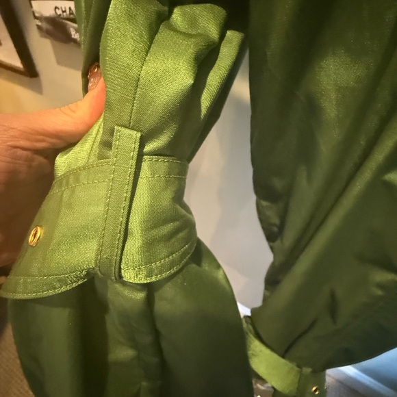 Saks Fifth Avenue Trench Coat Jacket Womens Size 14/XL Metallic Green $400 - Picture 7 of 15
